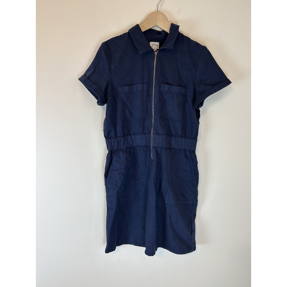 J.CREW Size 8 Zip-Front Chino Dress Utility Shirtdress Blue Preppy Editorial